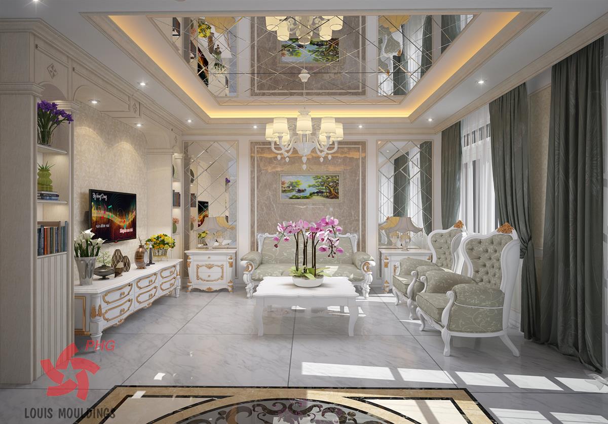phào chỉ nhựa hàn quốc trang trí phòng khách đẹp